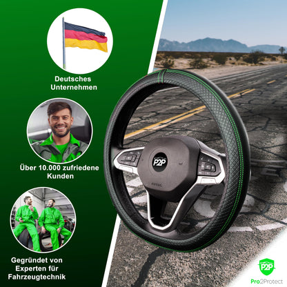 [2X Test VERY GOOD] Pro2Protect Steering Wheel Cover Leather | Car Interior Accessories | Steering Wheel Covers Grand Tour | Steering Wheel Protectors Car | Steering Wheel Cover Steering Wheel Protection | Car Accessories Gifts for Women and Men
