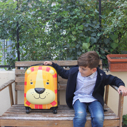 KINSTON cabin suitcase with wheels for kids | Luggage with animal motifs, orange, 32x46x25, For kids