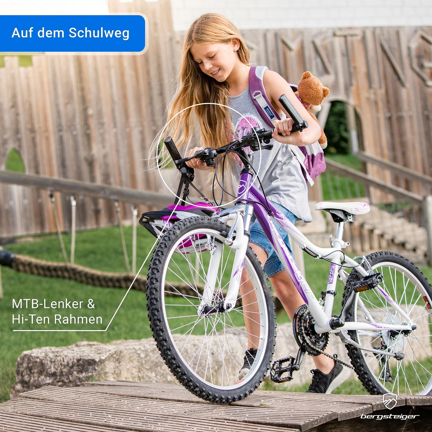 Verona 24 inch children's bike for 8, 9, 10, 11 year olds. 18 gears, mountain bike with fork suspension, girls' bike.