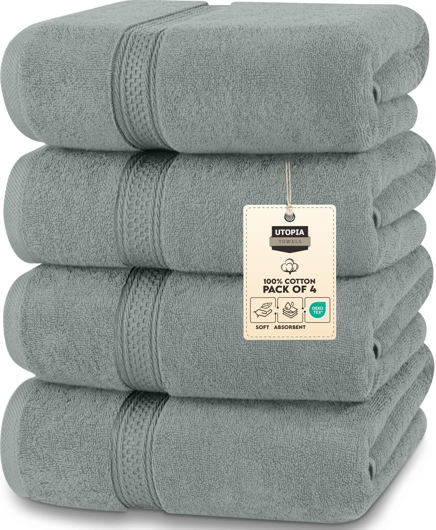 Utopia Towels - 4-Pack Bath Towel Set Premium 100% Ring Spun Cotton 27 x 54 inches Hand Towels, highly absorbent, soft feel Bath Towels (Cool Gray)