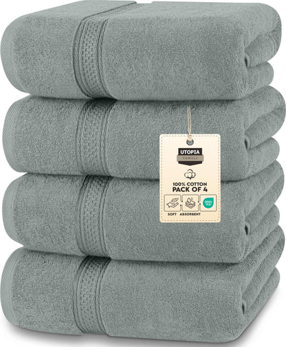 Utopia Towels - 4-Pack Bath Towel Set Premium 100% Ring Spun Cotton 27 x 54 inches Hand Towels, highly absorbent, soft feel Bath Towels (Cool Gray)