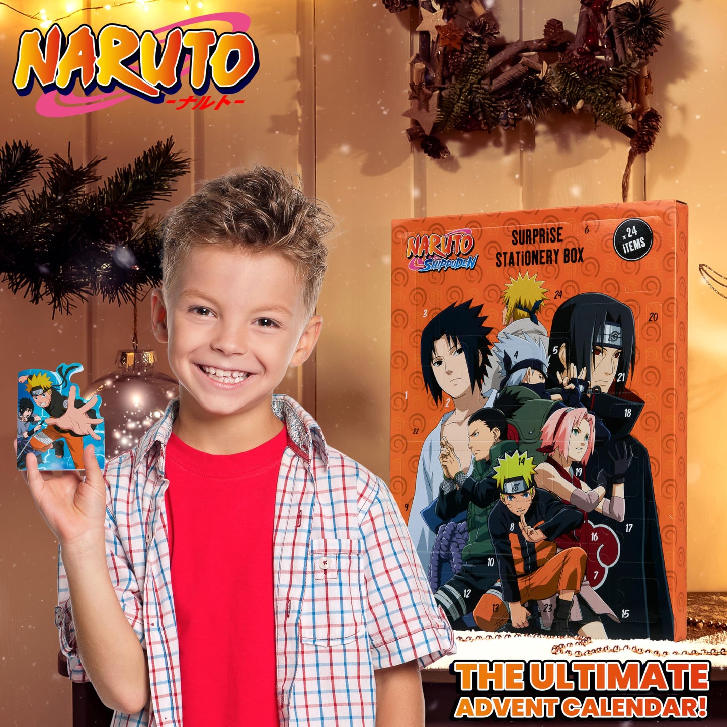 Naruto Advent Calendar 2025 Kids Teen Countdown Calendar with 24 Surprises Stationery Toys Kawaii Anime Gift (Orange)
