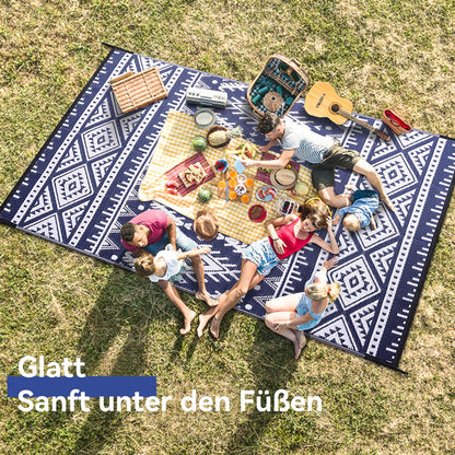 Homaxy outdoor rug weatherproof, plastic straw foldable washable UV-resistant reversible balcony garden rug for patio camping picnic (240 x 300 cm, navy blue & white)