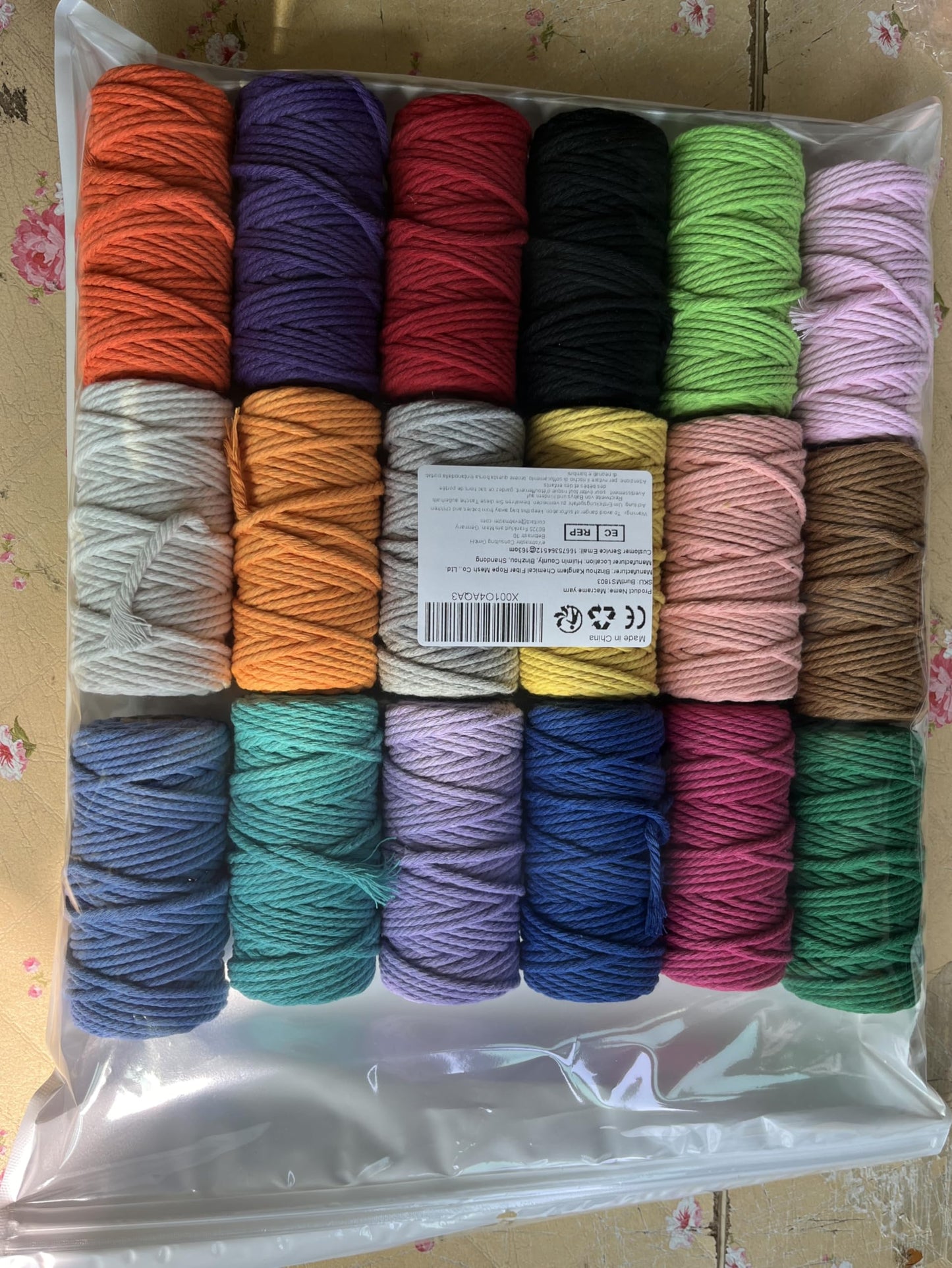 3mm x 30M Macrame Cord, 18 pieces of cotton cord for DIY crafts, knitting, boho decor. Perfect for wall hangings, living room, balcony, bedroom decoration.