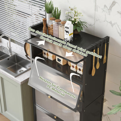 COVAODQ Bakers Rack Kitchen, 5-Tier Stainless Steel Kitchen Shelf, Bakers Rack with Hooks, Kitchen Stand Organizer for Wine, Dishes, Pots with Visible Cover Door (70CM Black), White