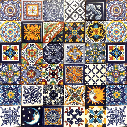 Cerames Mexican Ceramic Tiles Horacio - Set of 30 decorative Mexican mosaic tiles for bathroom, kitchen, shower, stairs, kitchen backsplash | Ceramic mosaic tiles 10.5x10.5 cm