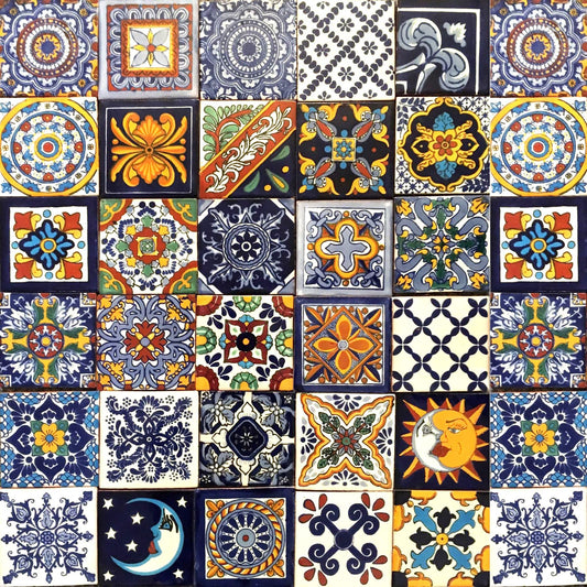 Cerames Mexican Ceramic Tiles Horacio - Set of 30 decorative Mexican mosaic tiles for bathroom, kitchen, shower, stairs, kitchen backsplash | Ceramic mosaic tiles 10.5x10.5 cm
