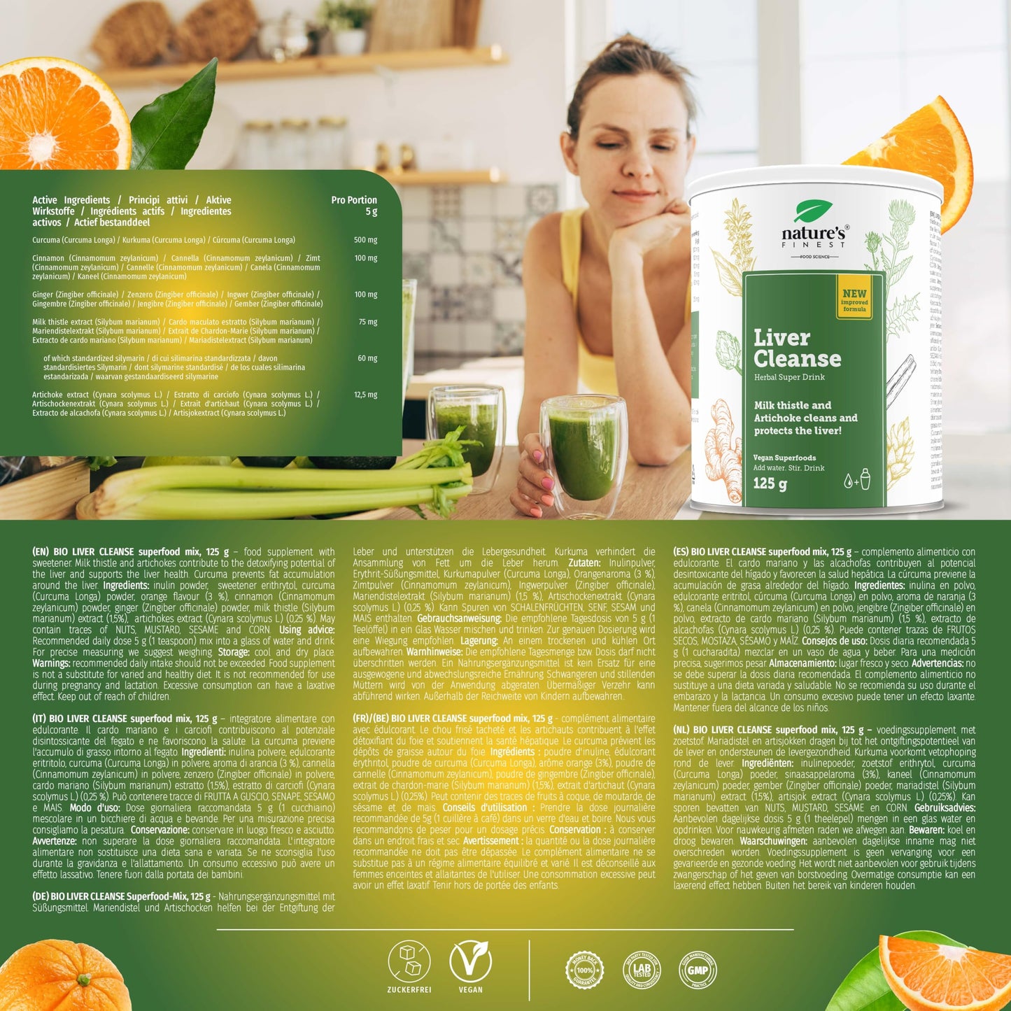 Nature's Finest Liver Cleanse Powder - Liver Complex with Milk Thistle, Artichoke, and Turmeric for Detox - High Potency with 80% Silymarin - No Artificial Additives, Vegan, Tested, 375g