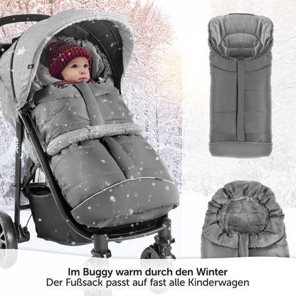 Zamboo footmuff for Joie stroller (fits Litetrax, Mytrax, Chrome) - winter footmuff for strollers, with reflector, hood function & pocket - Grey