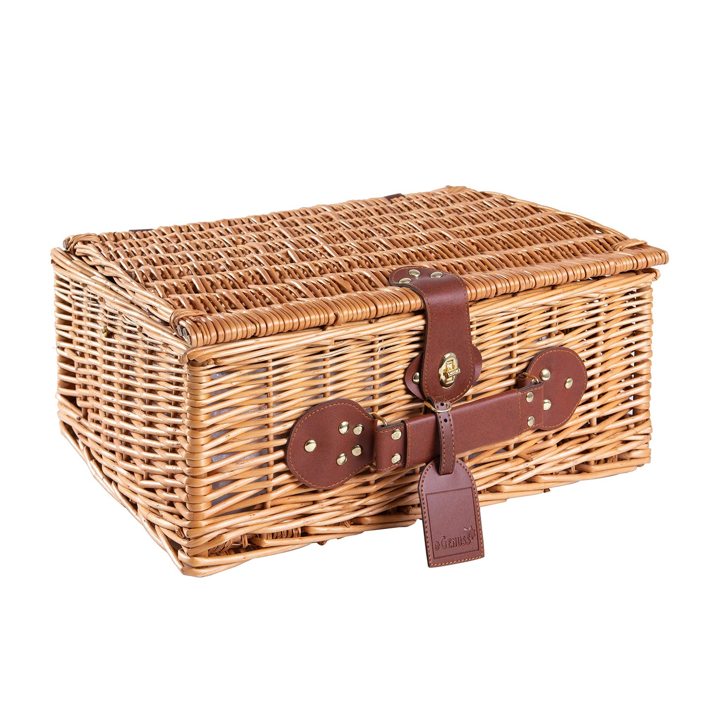 Enjoy Willow Wicker Picnic Basket for 4 with Cooler & Picnic Accessories - Tableware, Cutlery, Wine Glasses - Gift Idea for Camping, Outdoor & Family - BLUE
