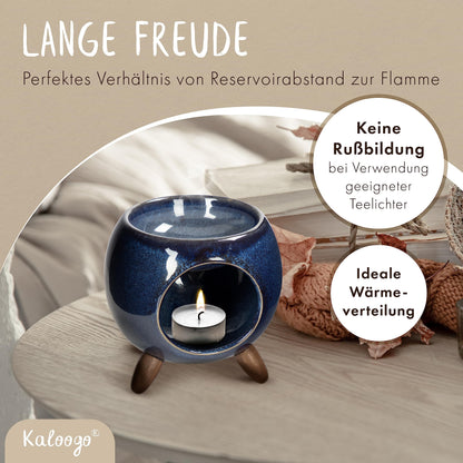 Kaloogo Sabai Scent Ceramic Oil Diffuser - Elegant fragrance light - Stable design - perfect heat release - high-quality tea light diffuser for scent wax and oil (ocean blue)