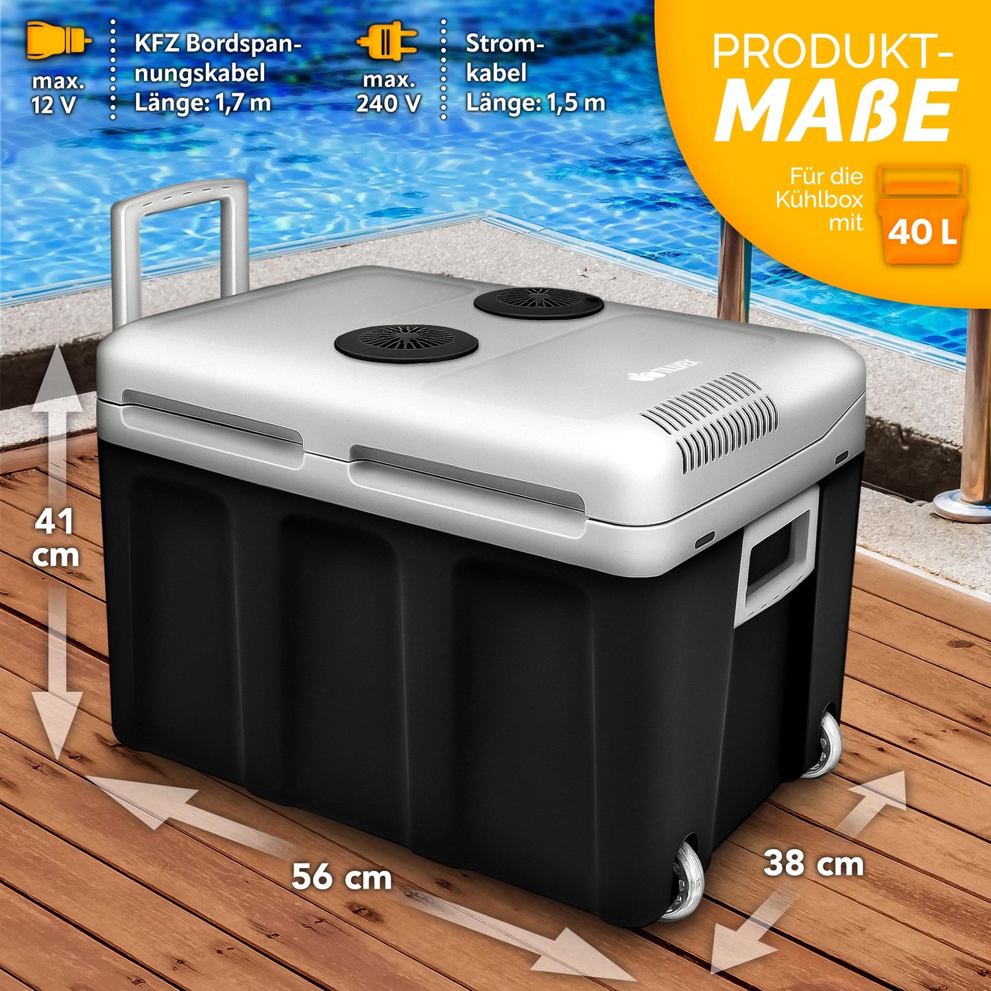 tillvex Electric Cooler Box 40L with Wheels | Mini Fridge 230V and 12V for Car Camping | cools & warms | ECO Mode (Anthracite)