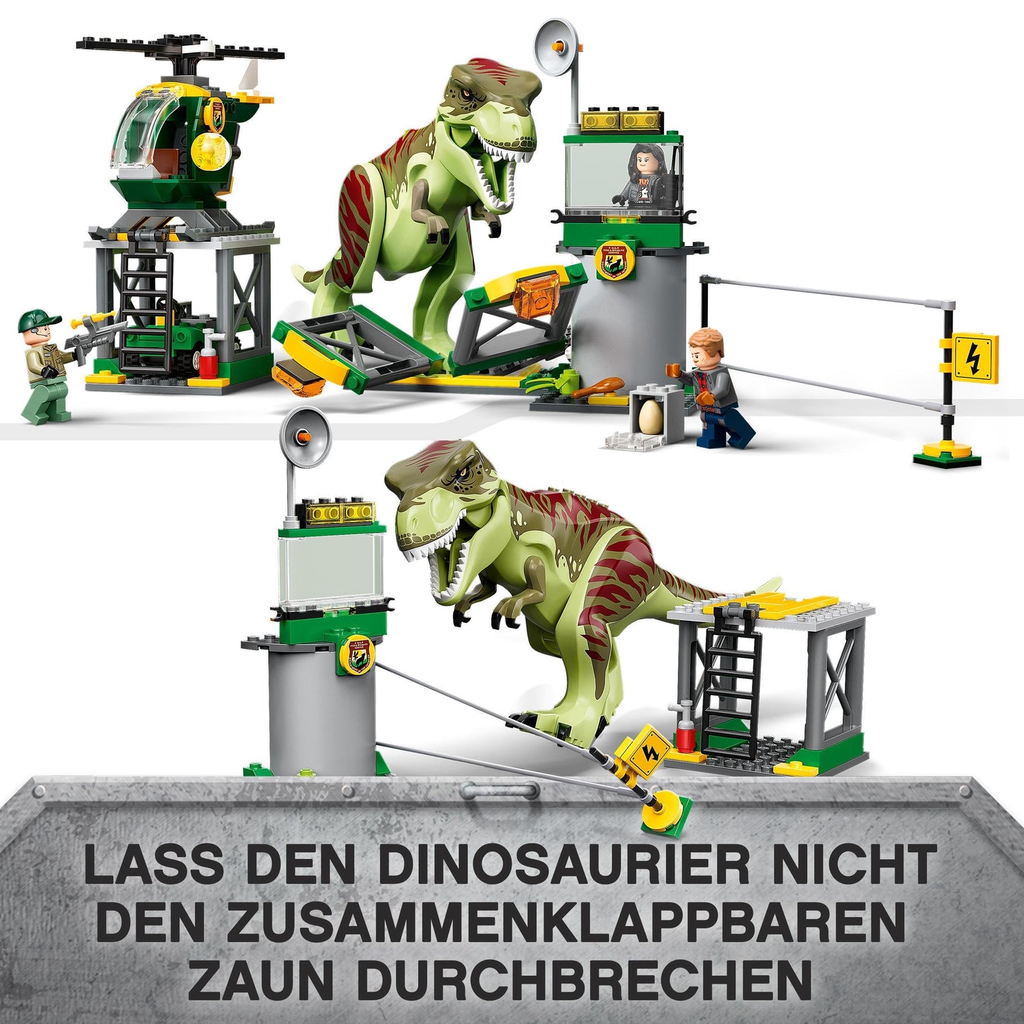 LEGO Jurassic World T. Rex Escape, dinosaur toy for ages 4+, set includes large dino figure, helicopter, airport, and toy car, perfect gift for Jurassic Park movie fans 76944