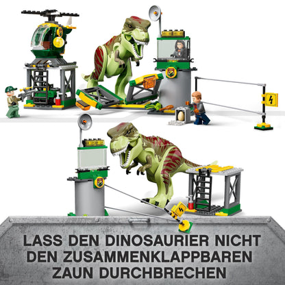 LEGO Jurassic World T. Rex Escape, dinosaur toy for ages 4+, set includes large dino figure, helicopter, airport, and toy car, perfect gift for Jurassic Park movie fans 76944