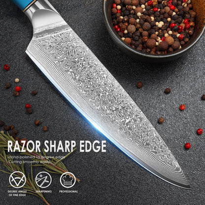 Home safety 2-piece damascus knife set, damascus santoku knife set kitchen knife set made of 67 layers of VG-10 damascus steel, professional damascus chef knife set with ergonomic natural resin handle, gift box.