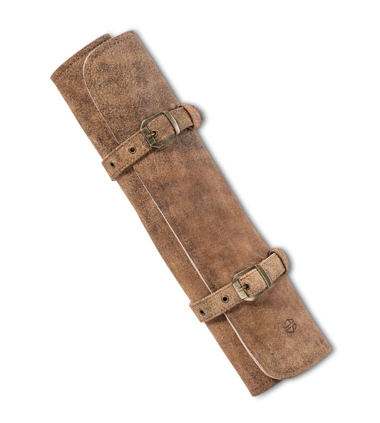 Angus Stoke chef knife bag in leather - Genuine leather large chef knife roll - Knife bag for secure storage - Chef bag Sam (Brown-Antique)