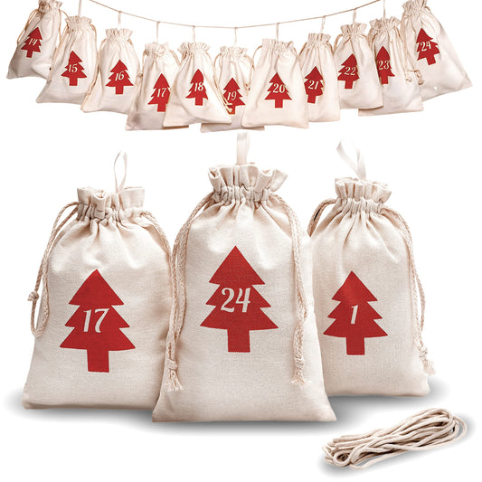 Premium cotton advent calendar bags 2024 for filling with 3 different sized pockets - now with thicker fabric - DIY calendar for kids (boys & girls), men, women, and couples