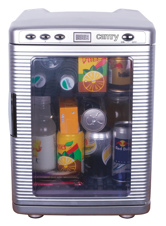 JUNG Mini Fridge CR8062 20L, cooling and heating function, 2 connectors, LCD display, silver.