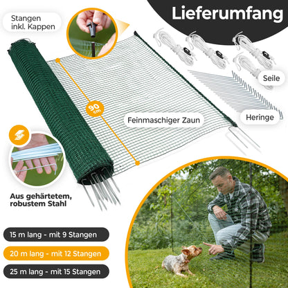 NATURIZ® Mobile Dog Fence & Pasture Fence 20m - Camping Fence for Dogs without Electricity, Boundary Fence, Garden Fence, Chicken Fence extremely stable, 90cm high (20m)