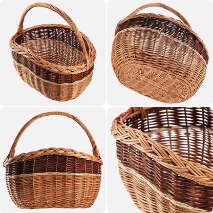 KADAX wicker basket for mushrooms, oval basket for shopping, sturdy picnic basket with handle, bottle basket, basket for the garden, carry basket (mix, 43x30x43cm)