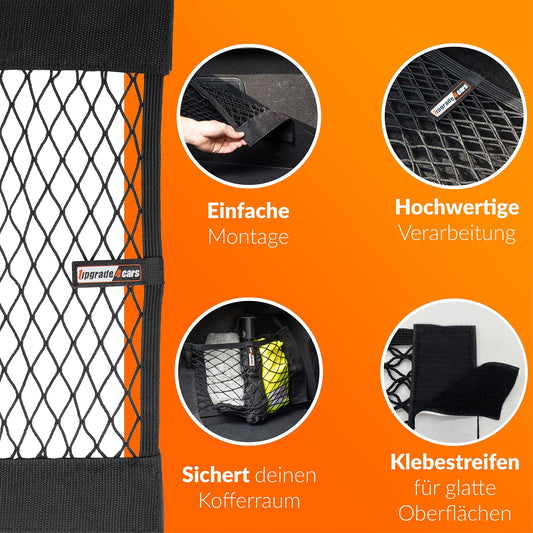 Upgrade4cars Trunk Net Bag Velcro | 4 Car Organizer Nets 40 x 25 cm | Elastic Automotive Storage Net Universal | Car Interior Accessory Gadget