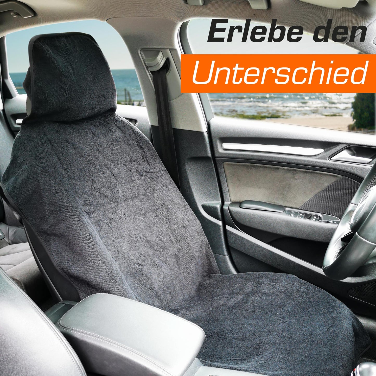 Upgrade4cars 2 x Terry Cloth Car Seat Protectors for Front Seats | Driver Seat Cover made of cotton in Gray | Towel Car Seat Pad for sports, work, summer & winter.
