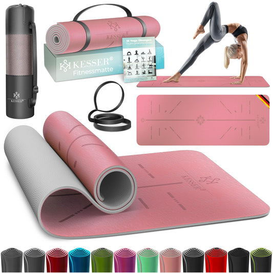 KESSER® Gymnastics mat with carry strap, non-slip TPE yoga mat Padded & non-slip fitness mat, 183 x 61 workout mat for fitness exercise mat, Pilates & gymnastics + carry strap & bag, extra thick