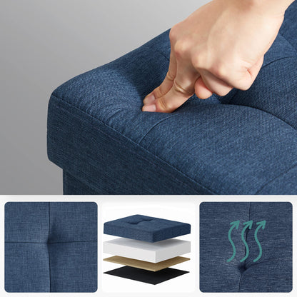 SONGMICS Storage Ottoman, Small Folding Bench, 38 x 38 cm Footrest, Storage Box, Holds up to 300 kg, for Living Room Bedroom Dorm, Midnight Blue LSF14IN