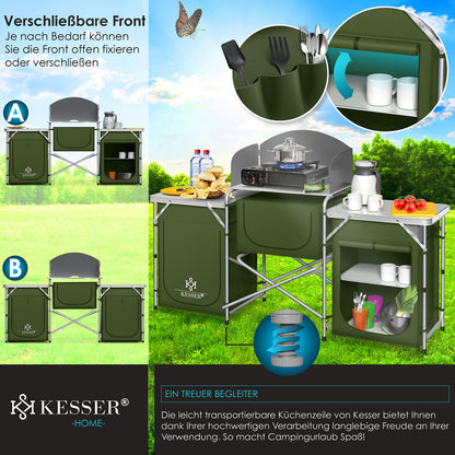 KESSER® camping kitchen | Includes carrying bag & cup set | Folding camping cabinet | with aluminum frame | Travel kitchen | Kitchen box | Tent cabinet | Outdoor camping kitchen | Khaki | Type Big