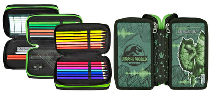 Schooli - Tripledecker student case Jurassic World - Large student case with high-quality pens - practical and functional - for school and on the go - high-quality material - for ages 6 and up