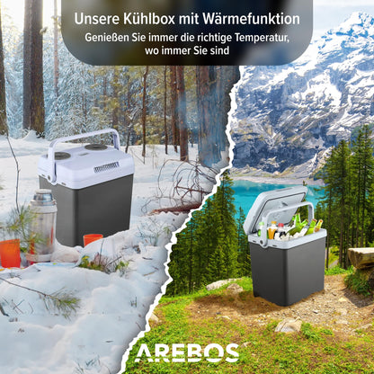 Arebos 25 Liter cooling box | for cooling and keeping warm | Mini fridge | Thermoelectric cooling box | with ECO mode | 12/230 V for car and socket | electric cooling box | Anthracite.