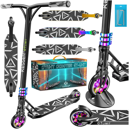 KESSER® Stunt Scooter GT-Limit 360° steering fun scooter stunt scooter with stand ABEC 9 bearings, 110 mm PU wheels, kick scooter push scooter trick roller for kids adults.