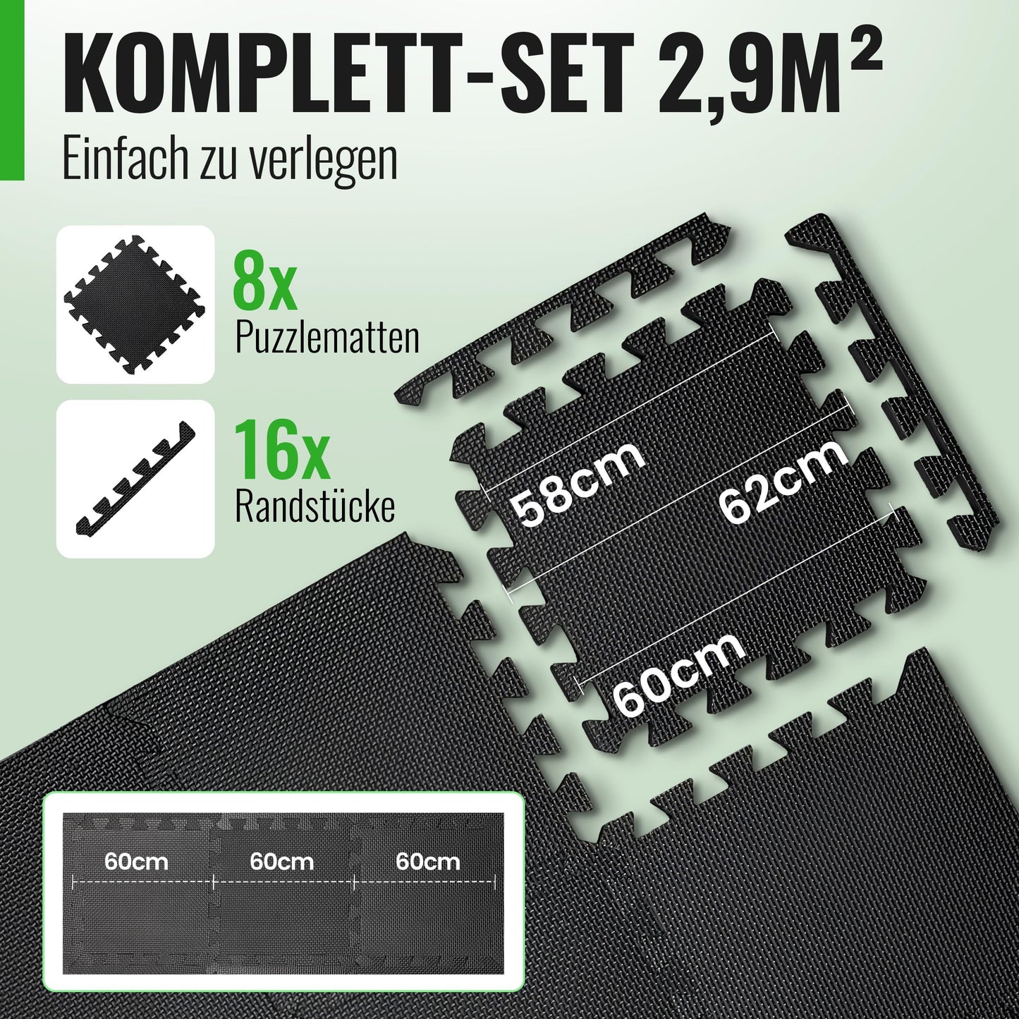 AthleticPro Floor Protector Fitness [60x60cm] - 8 extra thick floor mats [20% more protection] - non-slip protective mats for gym & fitness equipment