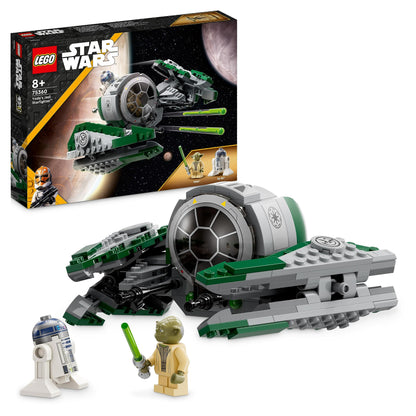 LEGO 75360 Star Wars Yoda's Jedi Starfighter building toy, Clone Wars vehicle set with Master Yoda minifigure, lightsaber, and R2-D2 droid figure.