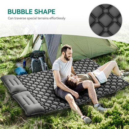 YITAHOME self-inflating sleeping pad for 2 people, 195x120, ultralight camping air mattress with built-in pump and pillow. Comes with carrying bag and foot pump for travel. (Dark Grey)