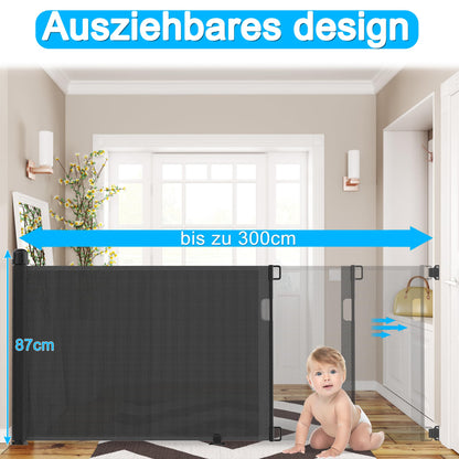 NAIZY door protection gate roller 0-300cm stair protection roller baby stair safety gate and dog door gate retractable door extendable dog barriers for indoor and outdoor - black
