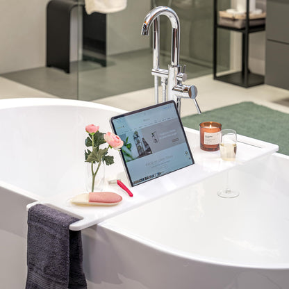 eluno bathtub tray with drink holder and tablet slot made of acrylic, approx. 90 cm (white/high-gloss)