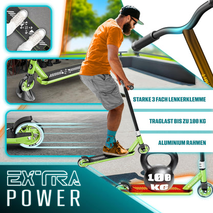 KESSER® Stunt Scooter X-Limit-Pro 360° steering fun scooter with stand, ABEC 9 bearings, 110mm PU wheels, kick scooter for children and adults.