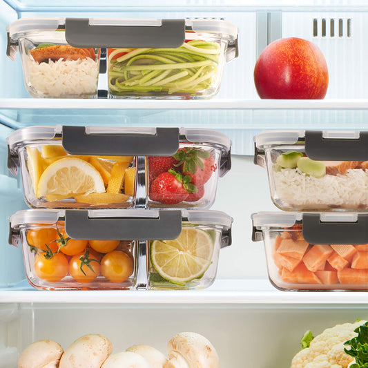 Igluu Meal Prep Glass Food Storage Containers with BPA-free lid (3-pack) - microwave, oven, freezer, dishwasher safe, leak-proof - 980 ml - with 2 compartments - durable borosilicate glass