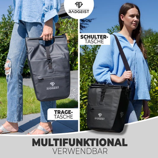 RADGEIST bicycle bag for luggage rack I cargo rack bag shopper with removable cooler bag I bicycle shopping bag & tote bag 22-28 liters.