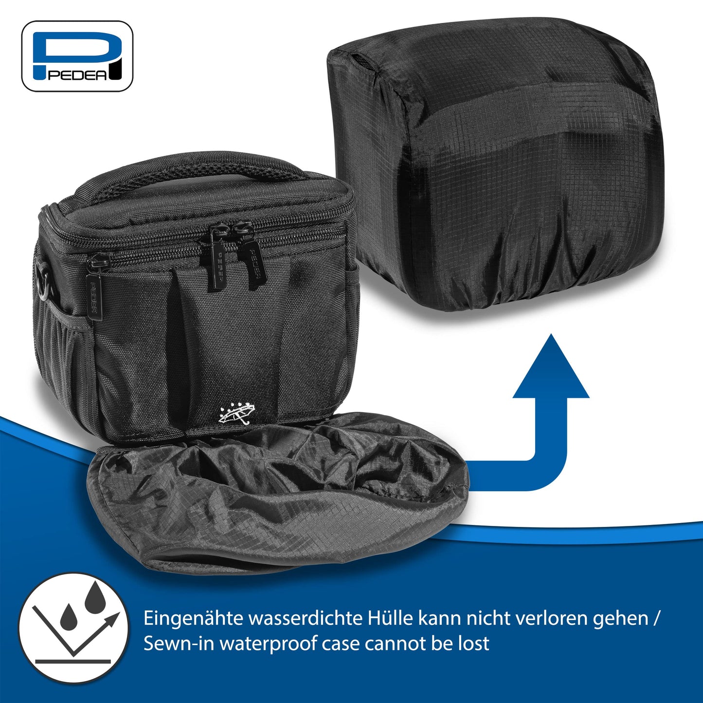 PEDEA DSLR camera bag "Guard" with screen protector for Canon EOS 5DS R M6 M100 100D G1X Mark III SX740 / Nikon Z6 D850 / Panasonic Lumix DC GH5 GX800 / Sony Alpha 6000 6500, Size L black.