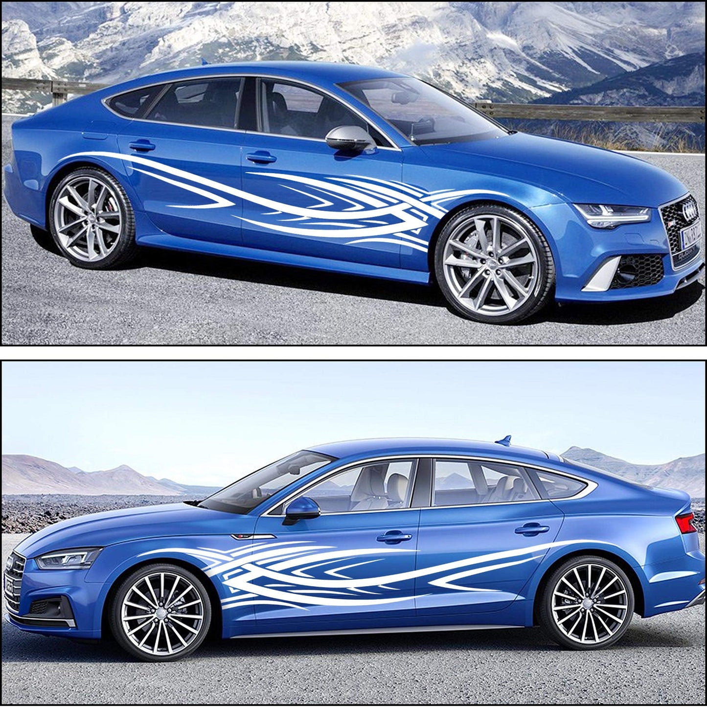 TOMALL 2Pcs 240cm x 39cm Flame Graphics Body Side Sticker Flame Racing Sport Stripes Sticker for Car Universal Vinyl Self-adhesive Decoration Accessories for Truck SUV Off-road Vehicle (white)