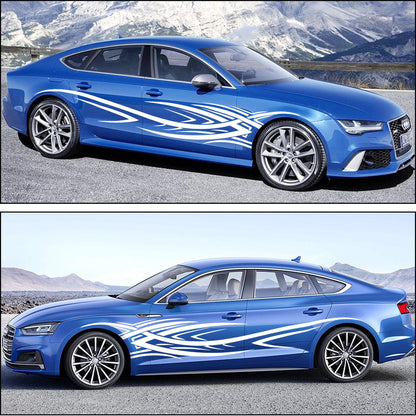 TOMALL 2Pcs 240cm x 39cm Flame Graphics Body Side Sticker Flame Racing Sport Stripes Sticker for Car Universal Vinyl Self-adhesive Decoration Accessories for Truck SUV Off-road Vehicle (white)