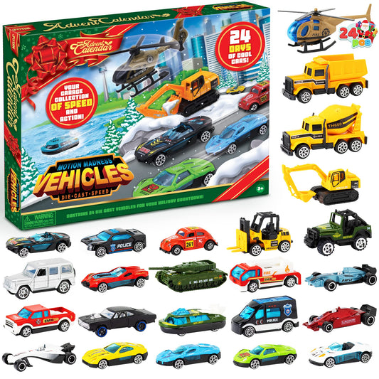 JOYIN Christmas Advent Calendar 2025 for Kids, 24-Day Countdown Calendar, Toy with Die-cast Cars, Set for Boys and Children