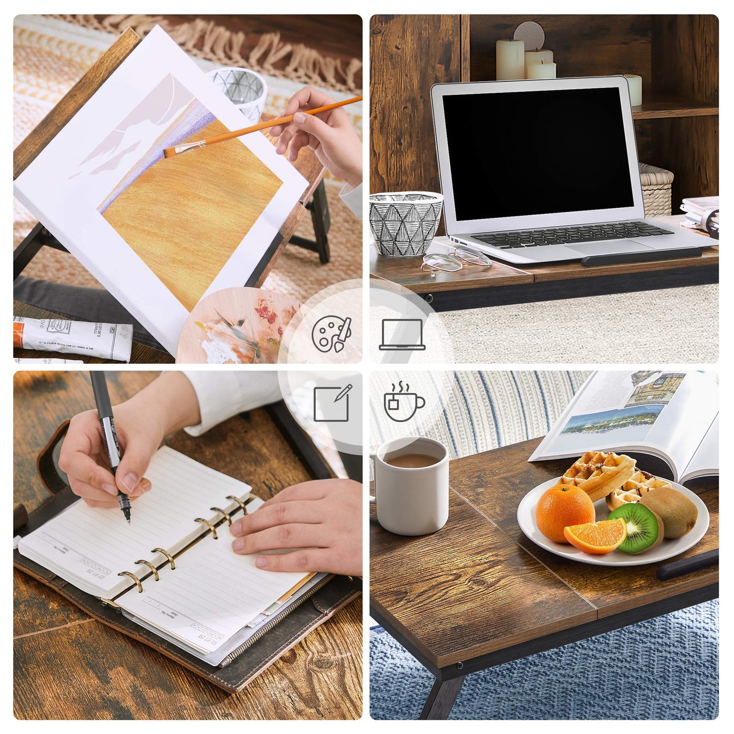 SONGMICS Laptop Table, Laptop Stand, Notebook Tray, Breakfast Tray, Foldable Legs, Height Adjustable, for Bed and Sofa, for Laptops up to 14.3 Inches, 71 x 35 x 23 cm, Vintage Brown LLD110B01