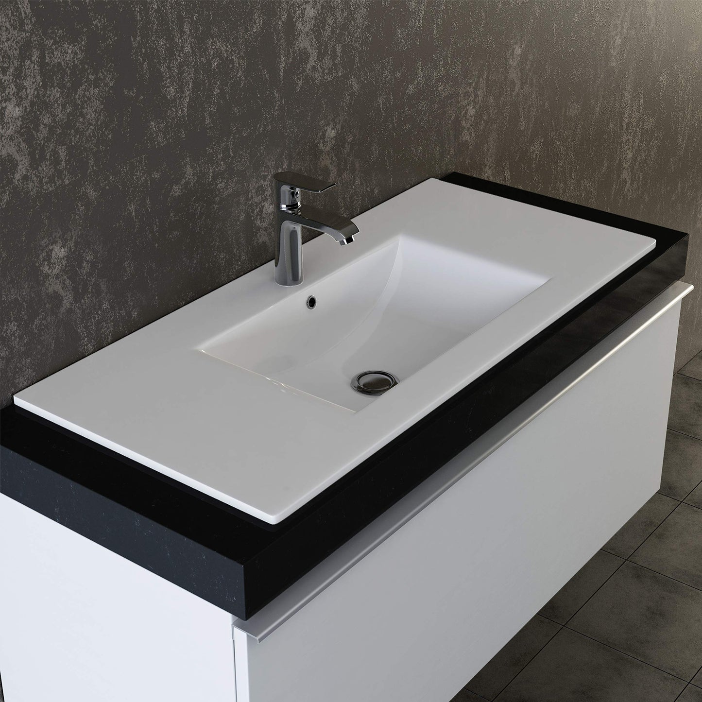 VILSTEIN® Ceramic Sink Square [100CM] - Countertop & Undermount Sink for Bathroom & Guest WC - Bathroom Vanity Sink - Sink Insert - Hand Wash Basin for Washbasin - Bathroom Sink
