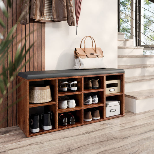 RICOO shoe bench with seat & storage 104x49x30cm dark oak chipboard, shoe rack with seat cushion WM033-EC-A, shoe cabinet with bench seat shoe rack entryway bench benches & chests