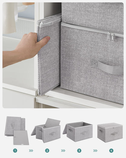SONGMICS Storage Box with Lid, 3-Pack, Foldable Fabric Box with Handles, Storage for Clothes, 40 x 30 x 25 cm, Non-woven Fabric, Dove Grey RZB003W01