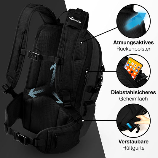 Valkental - Innovative backpack with perfect organization (22L) Expandable volume (No sweating) Hiking backpack, trekking backpack, cycling backpack & outdoor backpack - Waterproof & Reflective