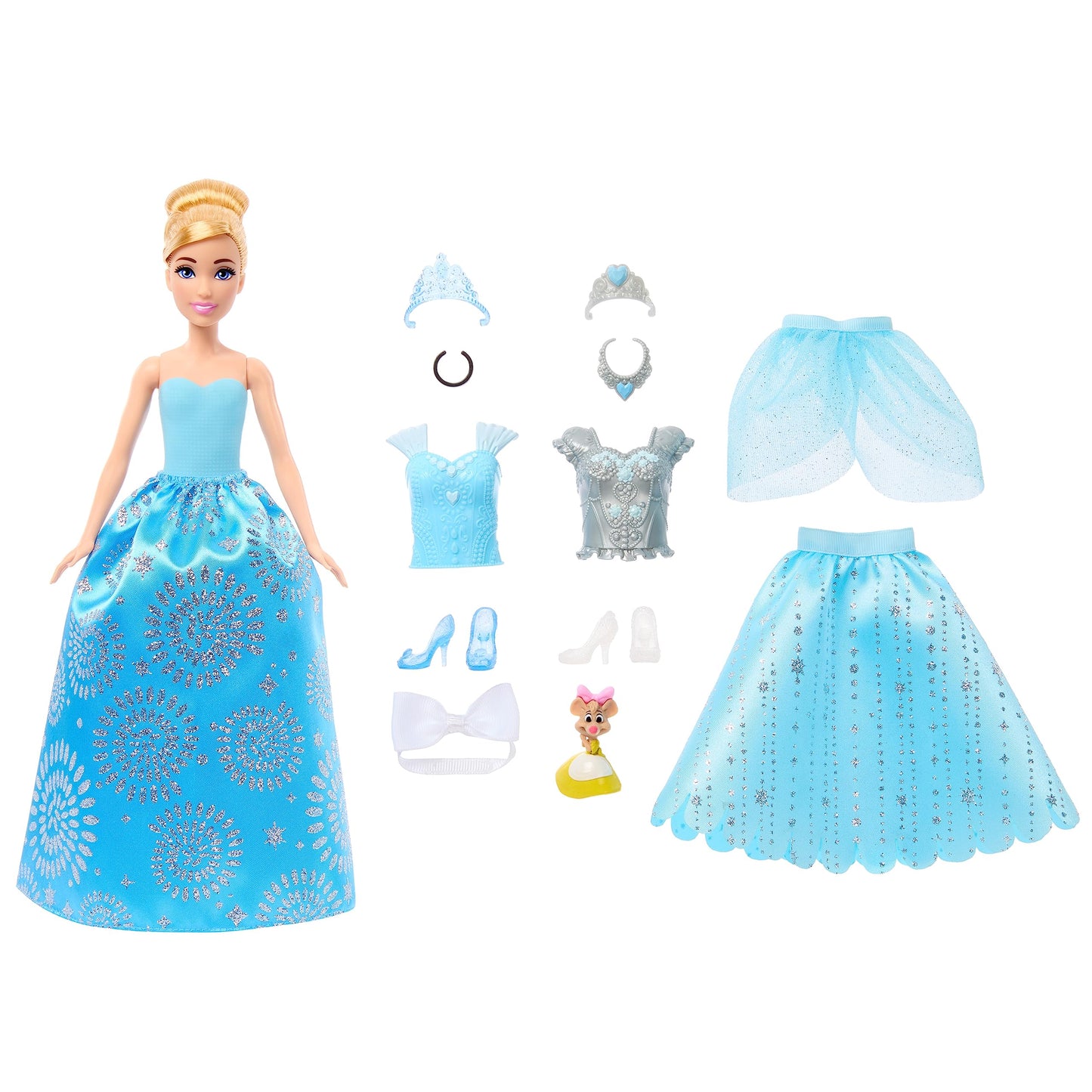 Disney Princess toy, Cinderella fashion doll with friend figure and 12 secret fashion and accessory pieces, inspired by the Disney movie, gifts for kids.